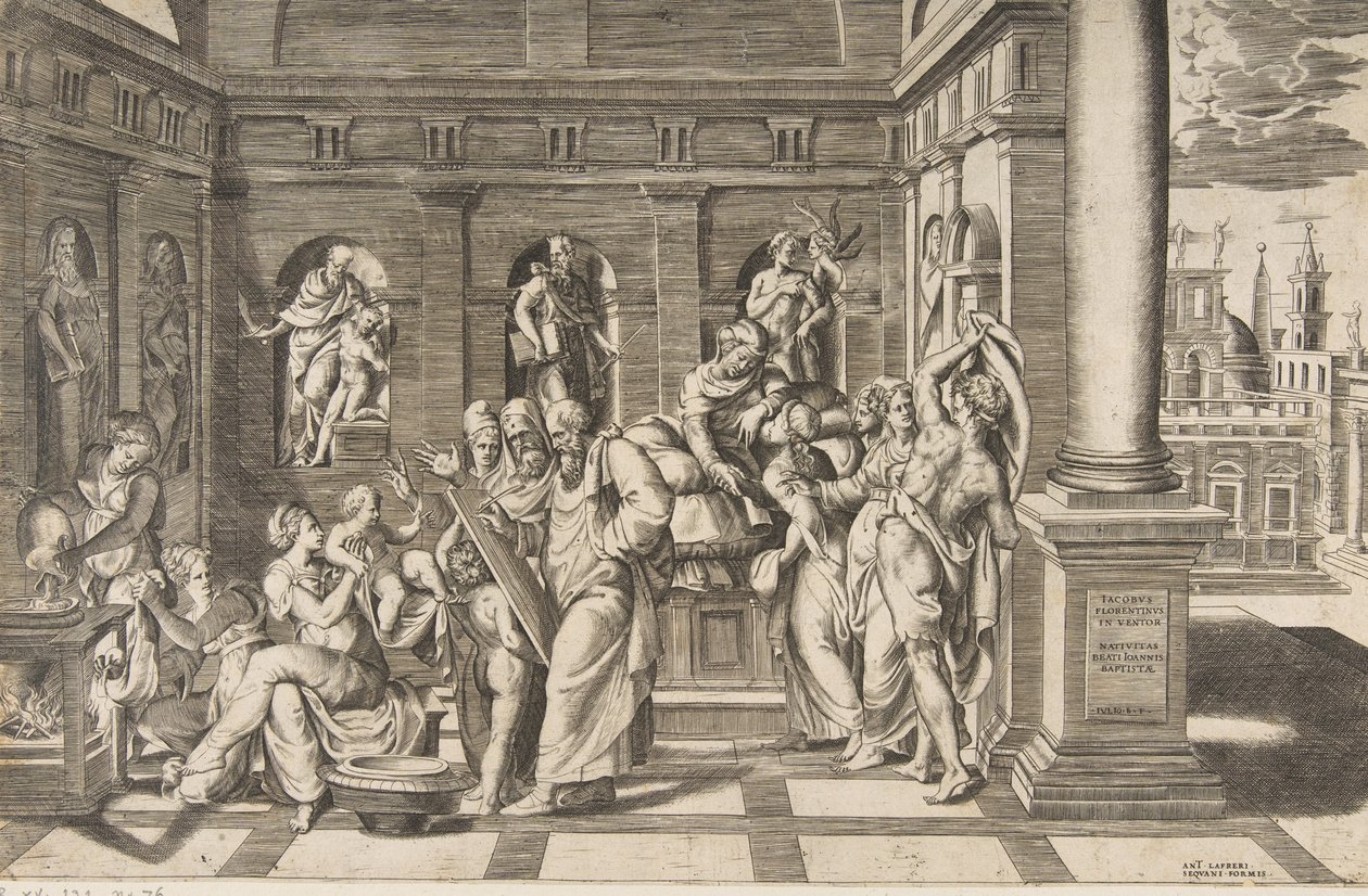 La naissance de Saint Jean-Baptiste dans un bâtiment classique, vers 1531-76 - Giulio Bonasone