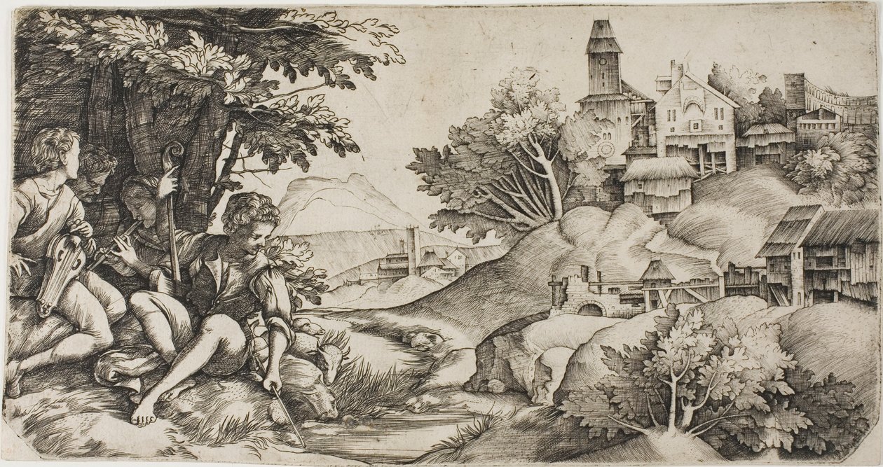 Bergers dans un paysage - Giulio Campagnola