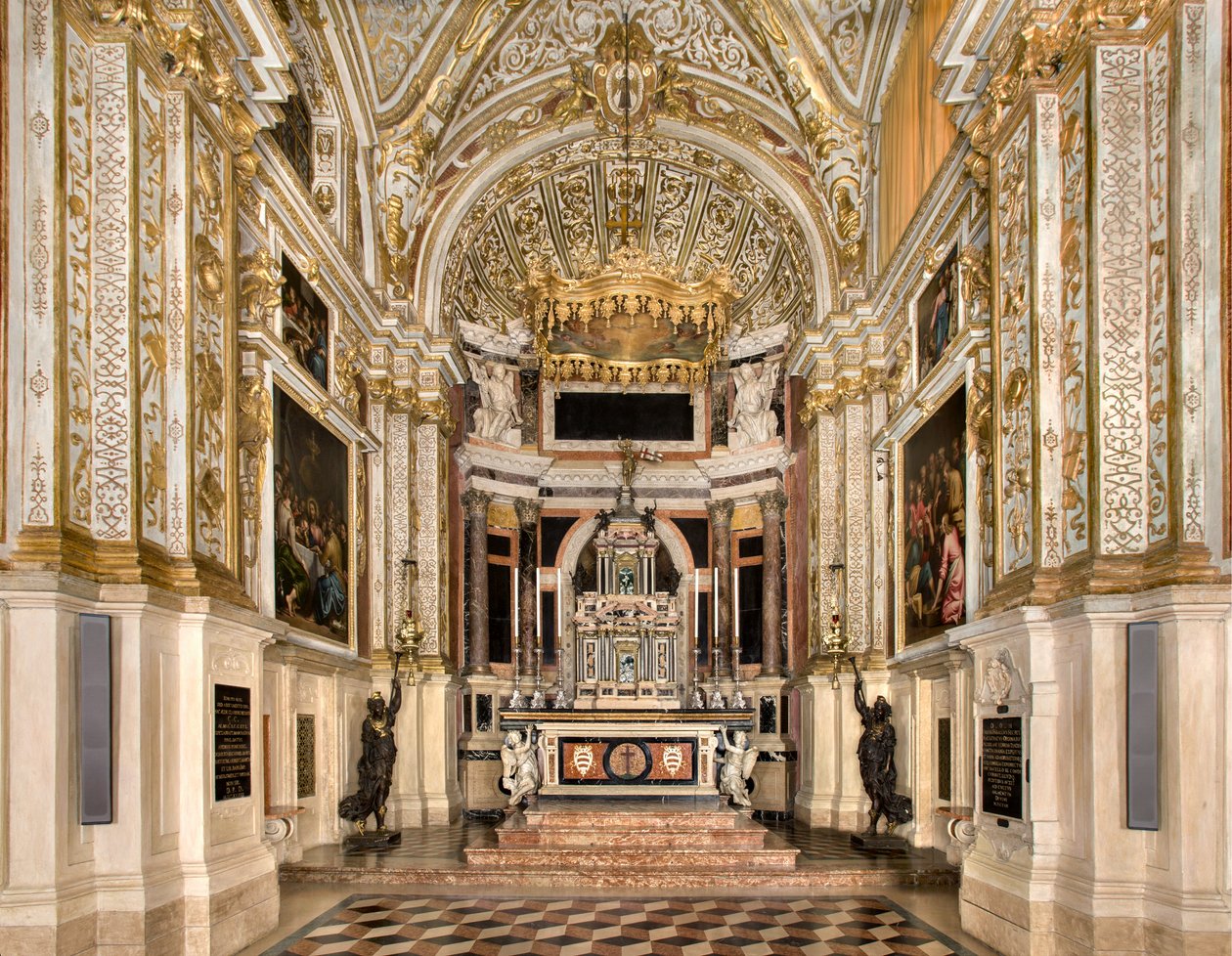 Chapelle du Saint-Sacrement 1569, Projet de Francesco Dattaro, Décoration par Giovanni Battista Cambi, Ancona des Saints Giulio Campi, Projet de rénovation Malosso - Giulio Campi