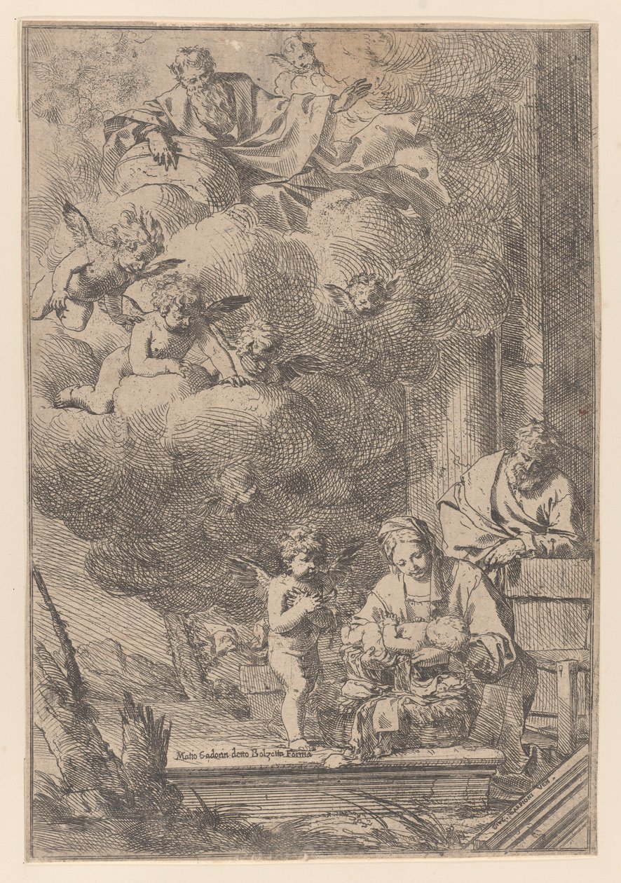 La Sainte Famille avec la Vierge tenant le Christ au-dessus du berceau, 1640-60 - Giulio Carpioni