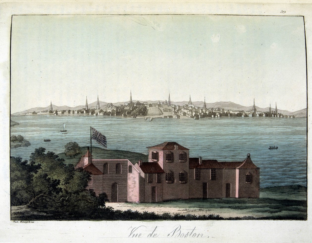 Vue de la ville de Boston - dans "Le costume ancien et moderne", de Dr. Jules Ferrario, éd. Milan - Giulio Ferrario