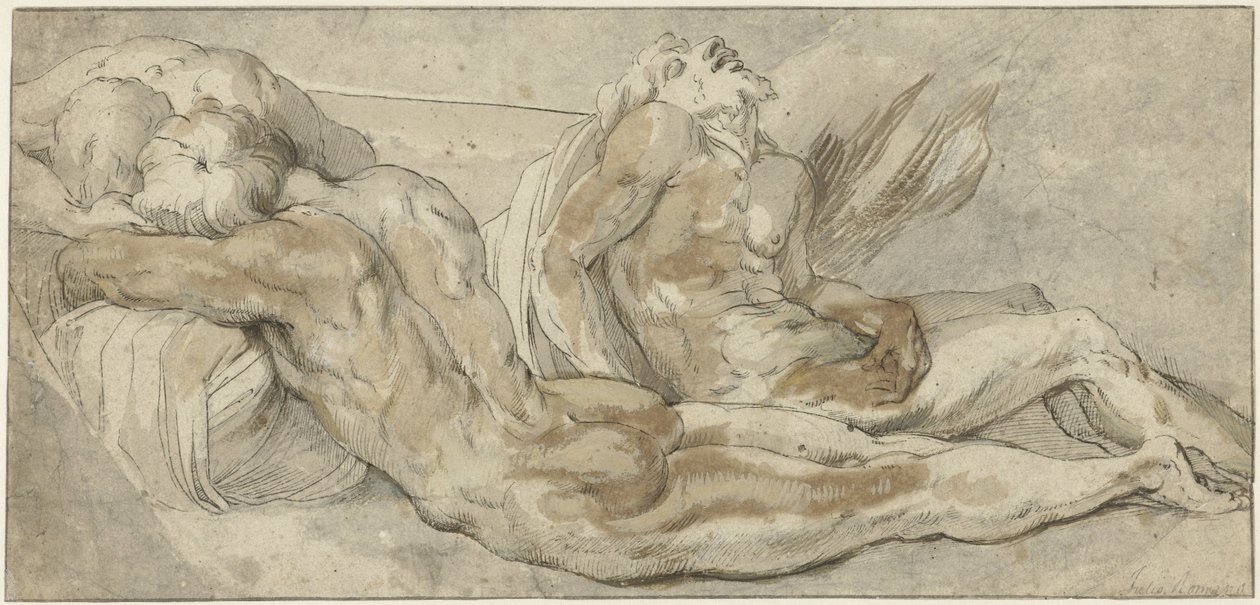 Trois hommes allongés - Giulio Romano