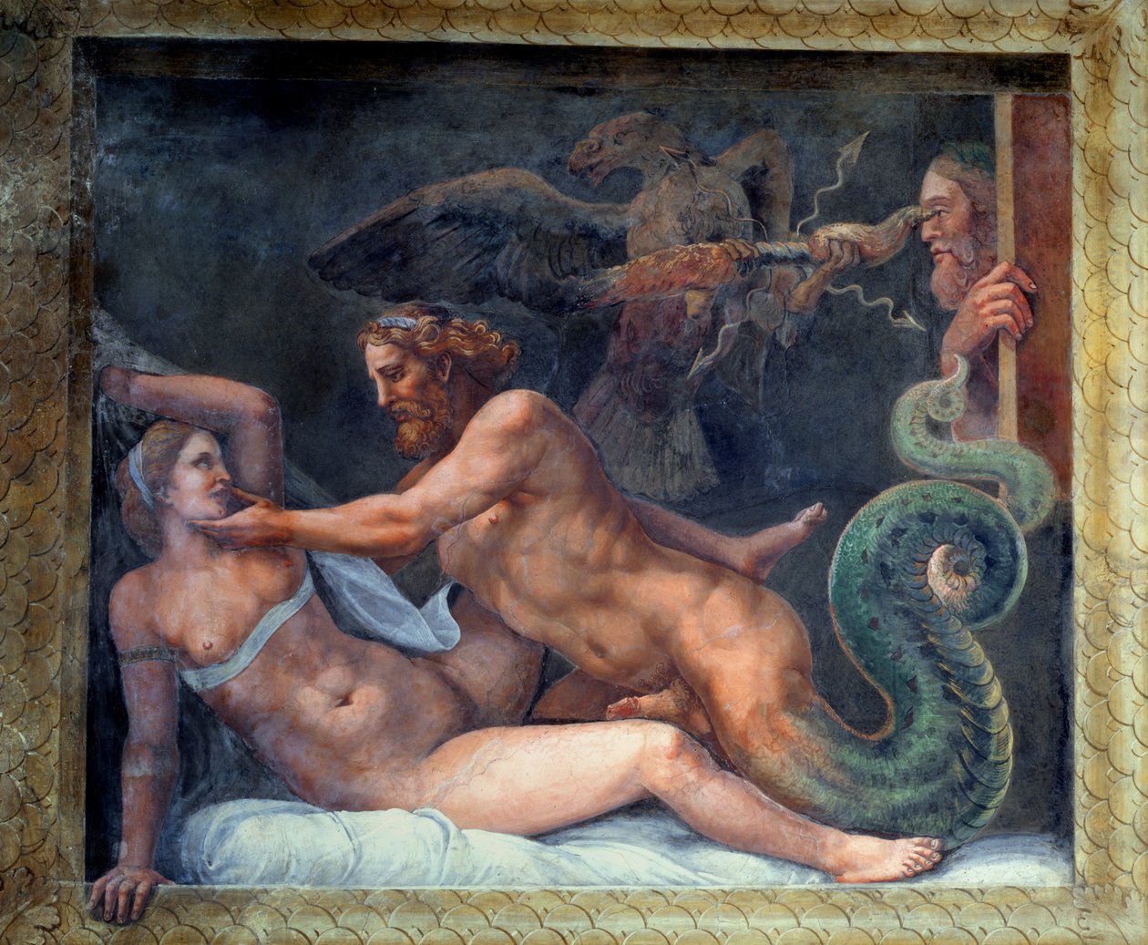 Olympia est séduite par Jupiter, dont la foudre est saisie par un aigle qui perce l