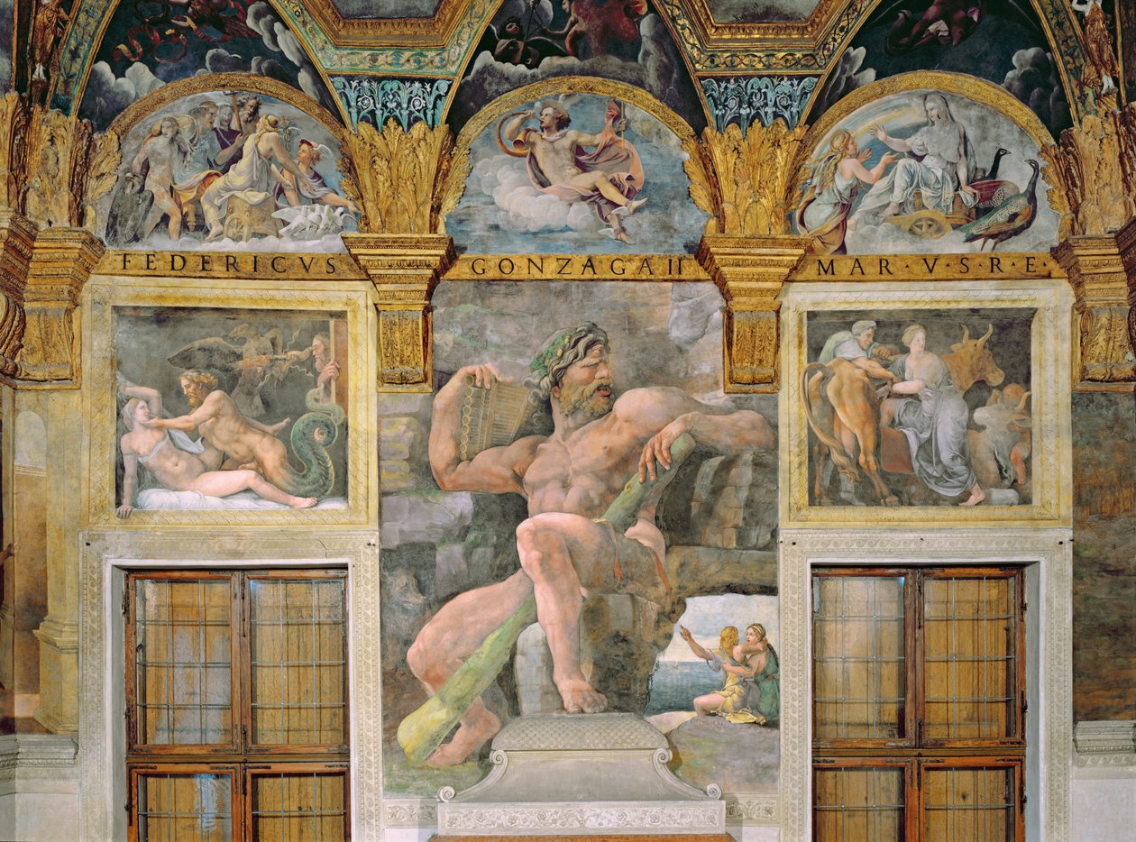 Olympia séduite par Jupiter, Polyphème gardant Acis et Galatée, Pasiphaé entrant dans la vache construite par Dédale, de la Sala di Amore e Psiche - Giulio Romano