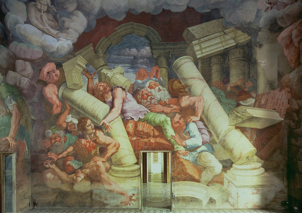 Sala dei Giganti, détail de la destruction des géants par les éclairs de Jupiter, 1536 (détail) - Giulio Romano