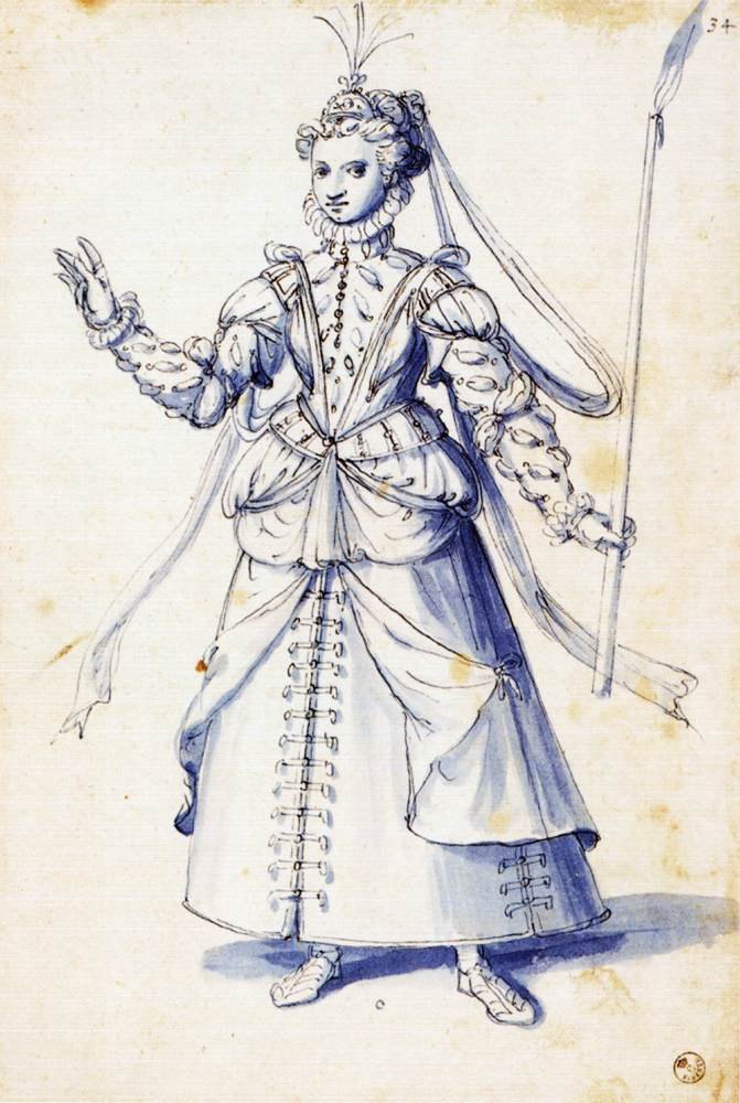 Dessin de costume pour une femme avec une torche - Giuseppe Arcimboldo
