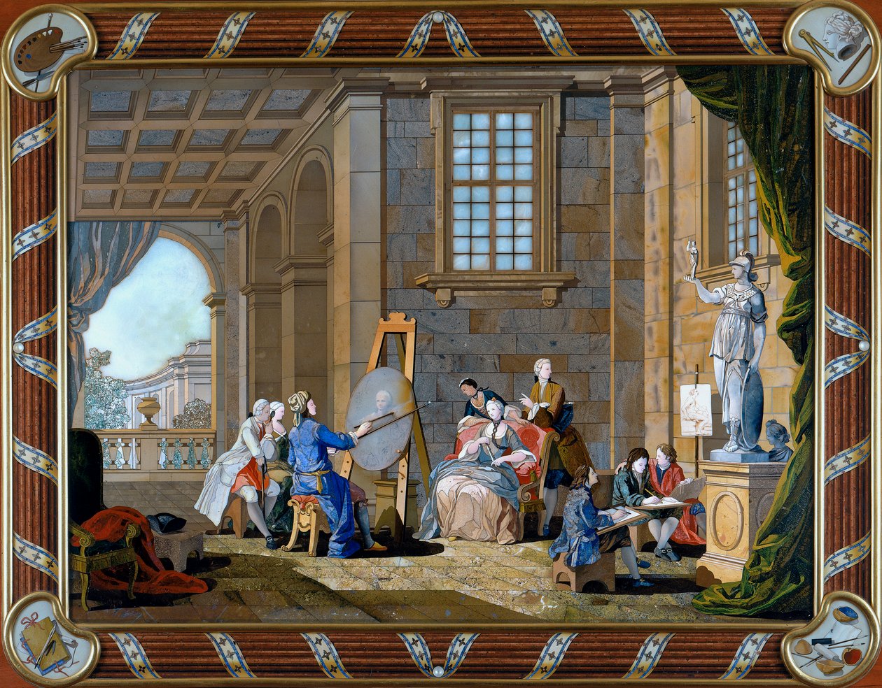 Panneau en marqueterie de pierres dures représentant la Peinture - Giuseppe Zocchi