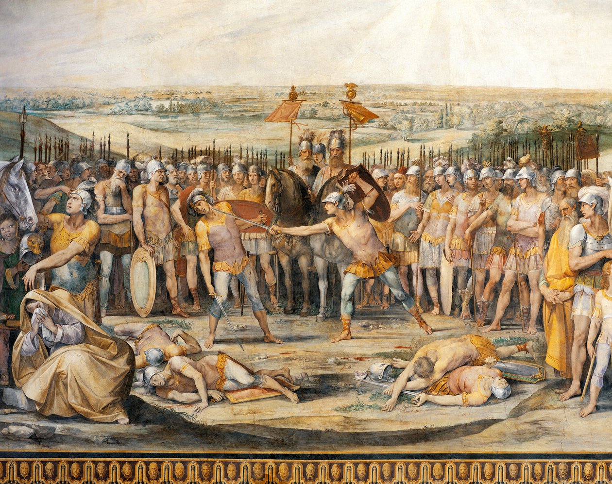 Combat entre Horaces et Curiaces, par Giuseppe Cesari, fresque, Salle des Horaces et des Curiaces, Palais des Conservateurs, Rome, Royaume Romain, Italie - Giuseppe Cesari