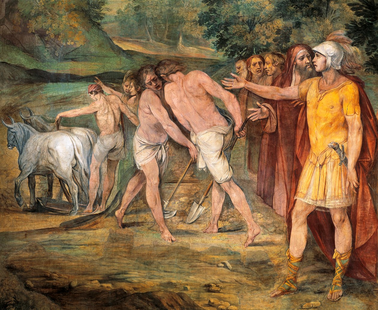 Romulus marquant les limites de Rome, par Giuseppe Cesari, fresque, Salle des Horaces et des Curiaces, Palais des Conservateurs, Rome, Royaume Romain, Italie - Giuseppe Cesari