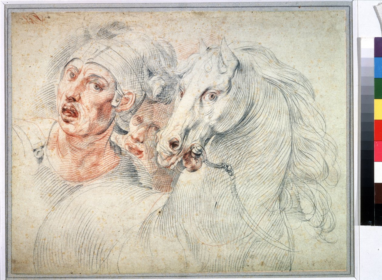 Étude de cheval et deux soldats - Giuseppe Cesari