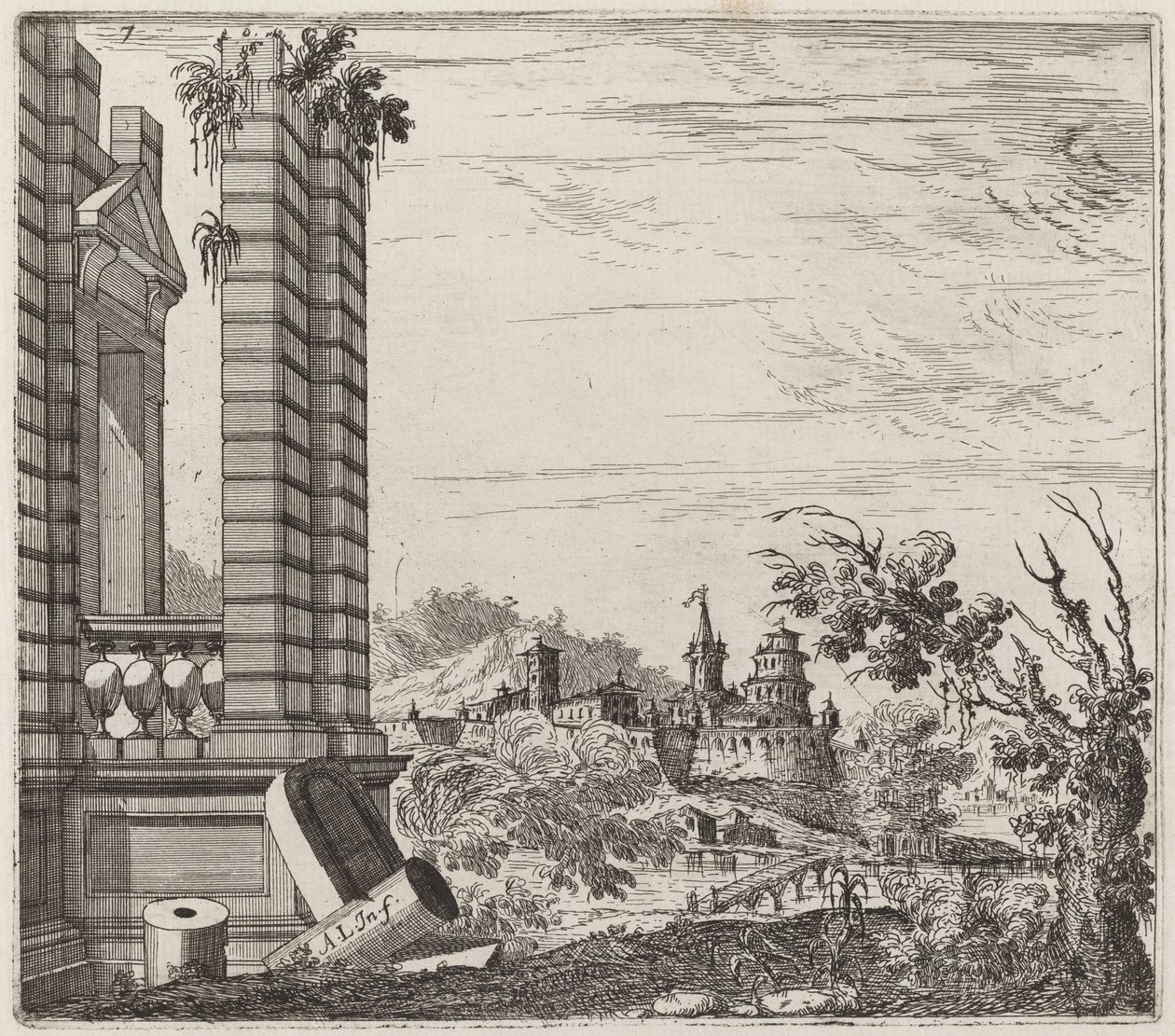 Paysage fluvial fantastique avec ruines et château - Giuseppe Antonio Landi