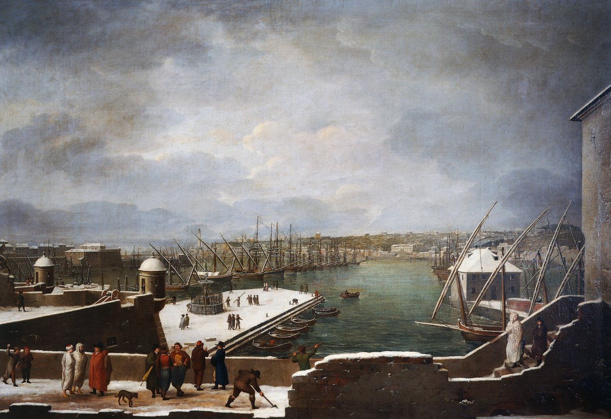 Vue du port de Gênes sous la neige - Giuseppe Bacigalupo