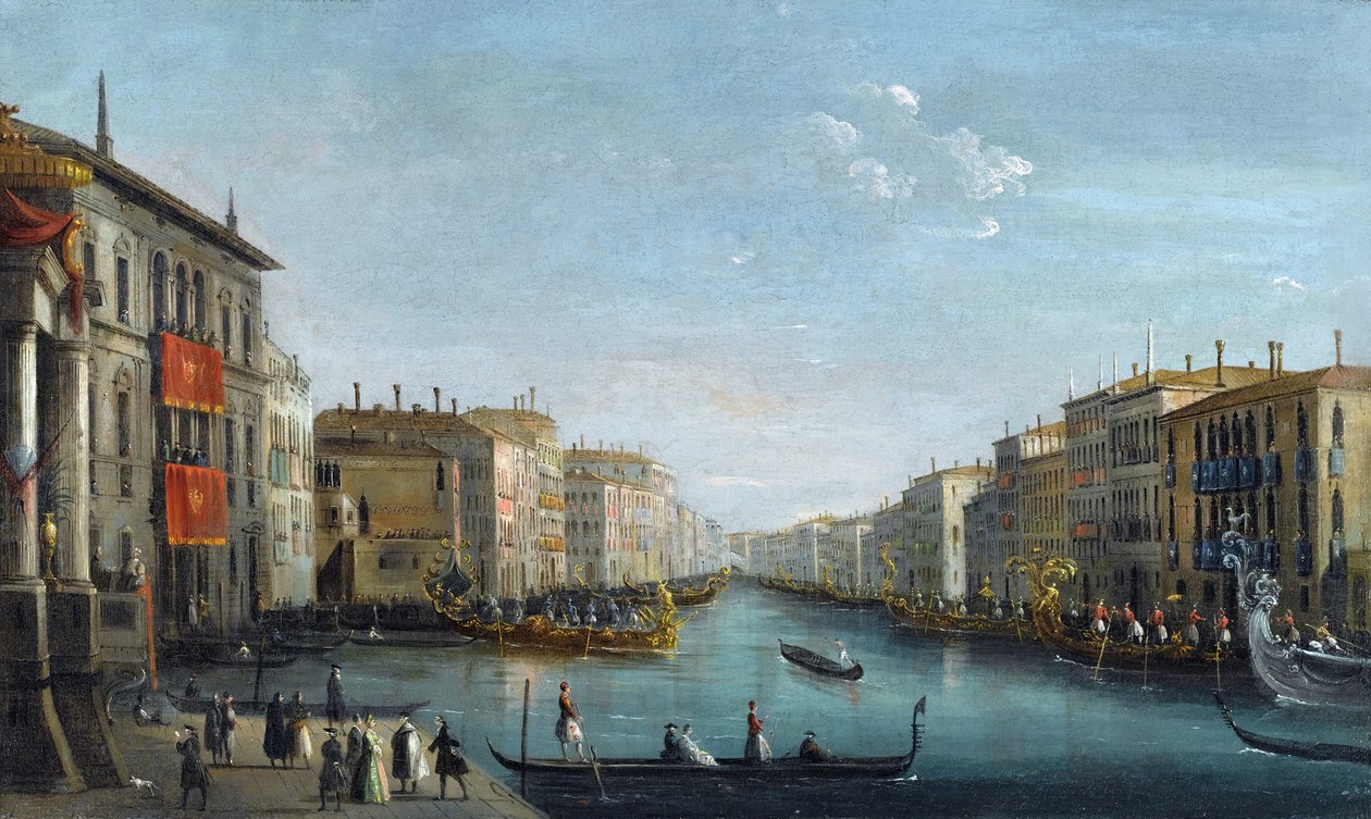 Vue du Grand Canal depuis le palais Balbi, vers le pont du Rialto, avec une régate - Giuseppe Bernardino Bison