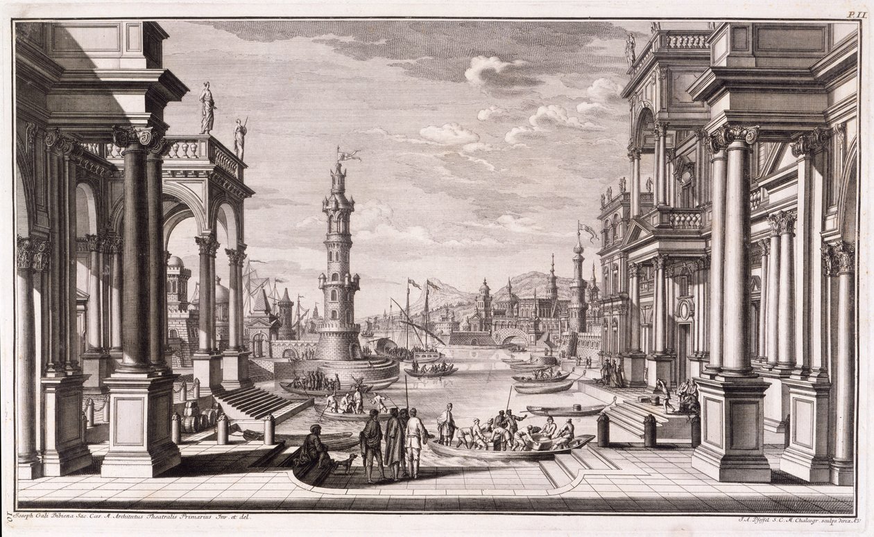 Petit port avec colonnes de style baroque, de 
