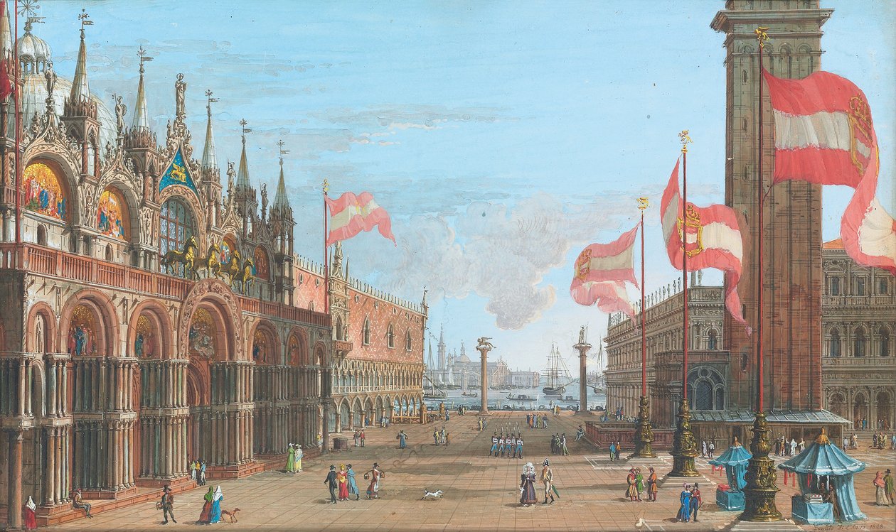 Vue de la place Saint-Marc, Venise, avec le Palais des Doges et le Campanile, 1828 - Giuseppe Borsato