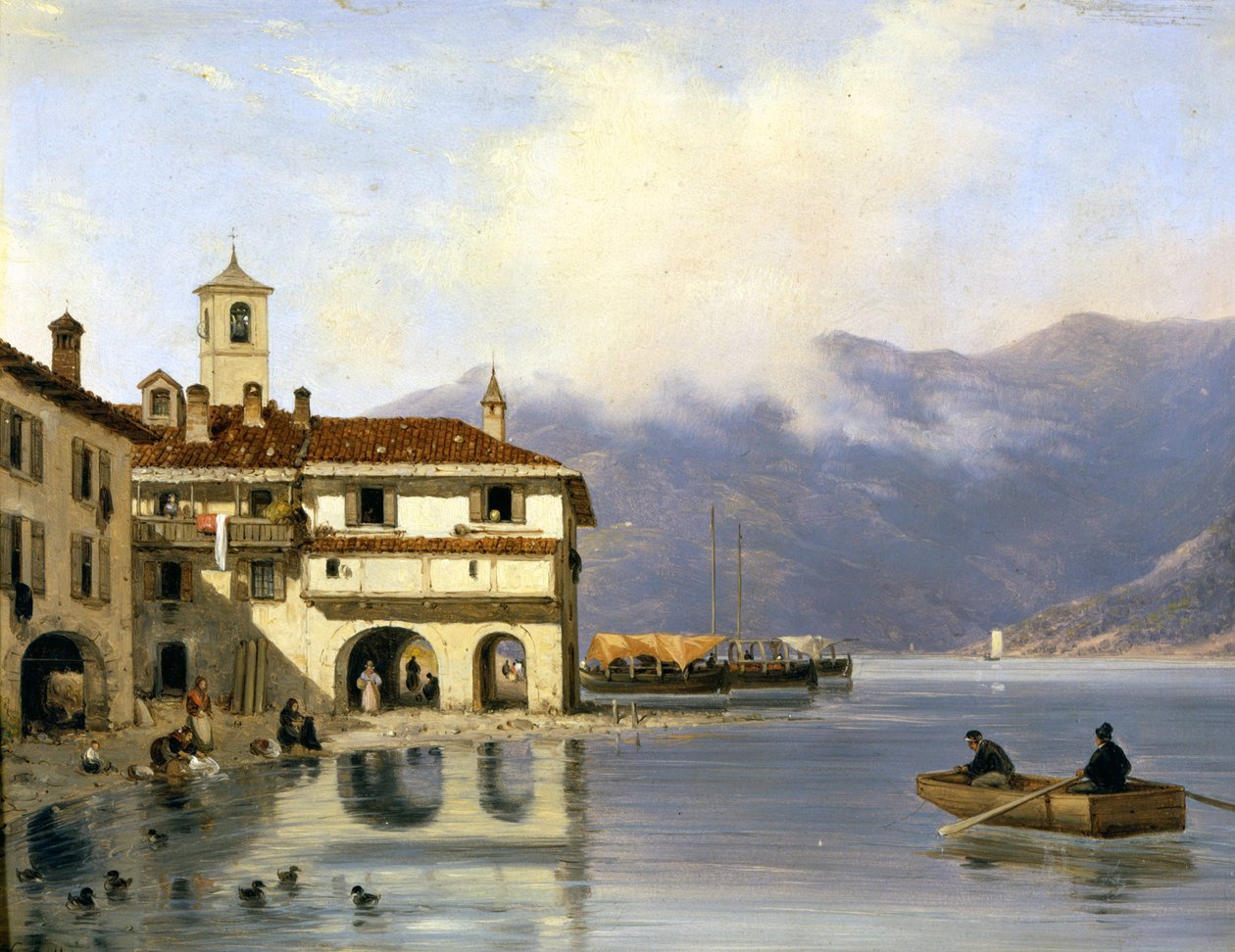 Côme. Rive et port de Menaggio (1850). Menaggio (Côme) - Giuseppe Canella