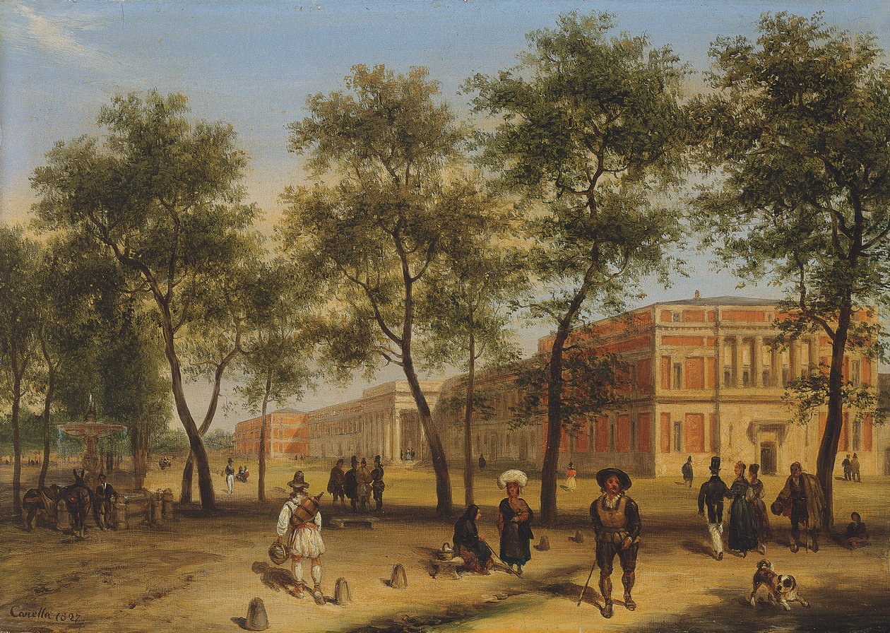 Vue présumée du Paseo del Prado avec le Musée du Prado, Madrid, 1827 - Giuseppe Canella