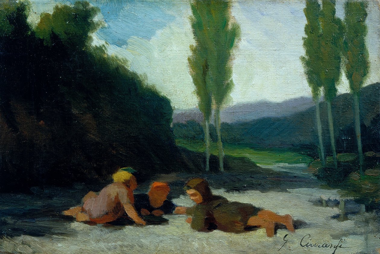 Enfants jouant sur une berge - Giuseppe Ciaranfi