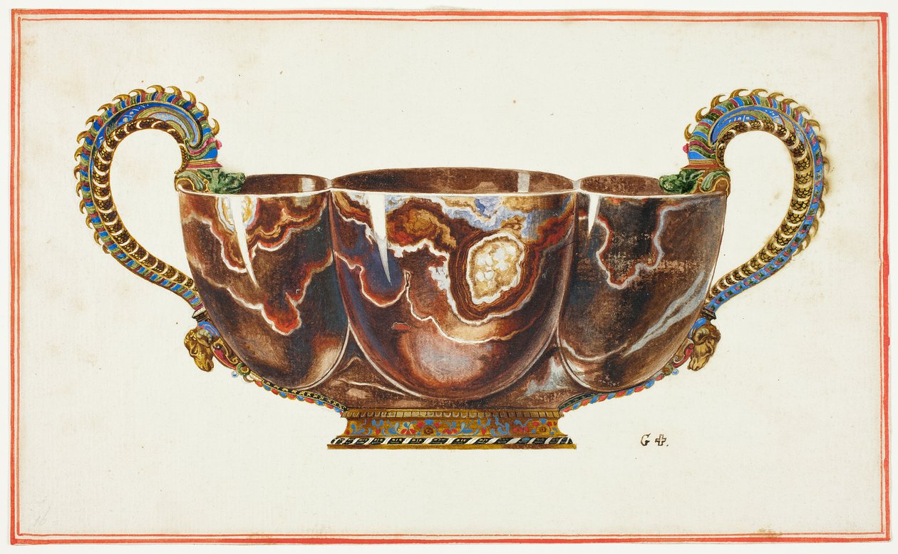 Bassin avec poignées émaillées, décoré de têtes de dragon et de bélier - Giuseppe Grisoni