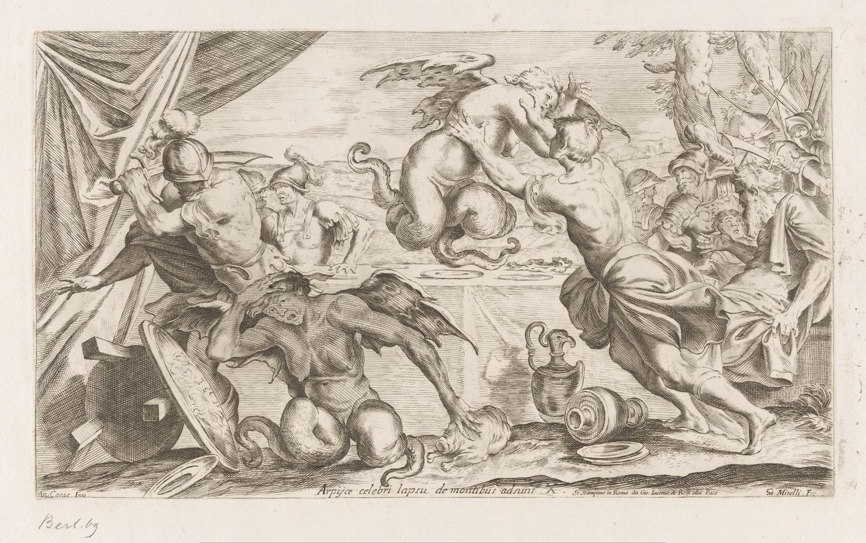 Énée et ses compagnons combattent les Harpies - Giuseppe Maria Mitelli