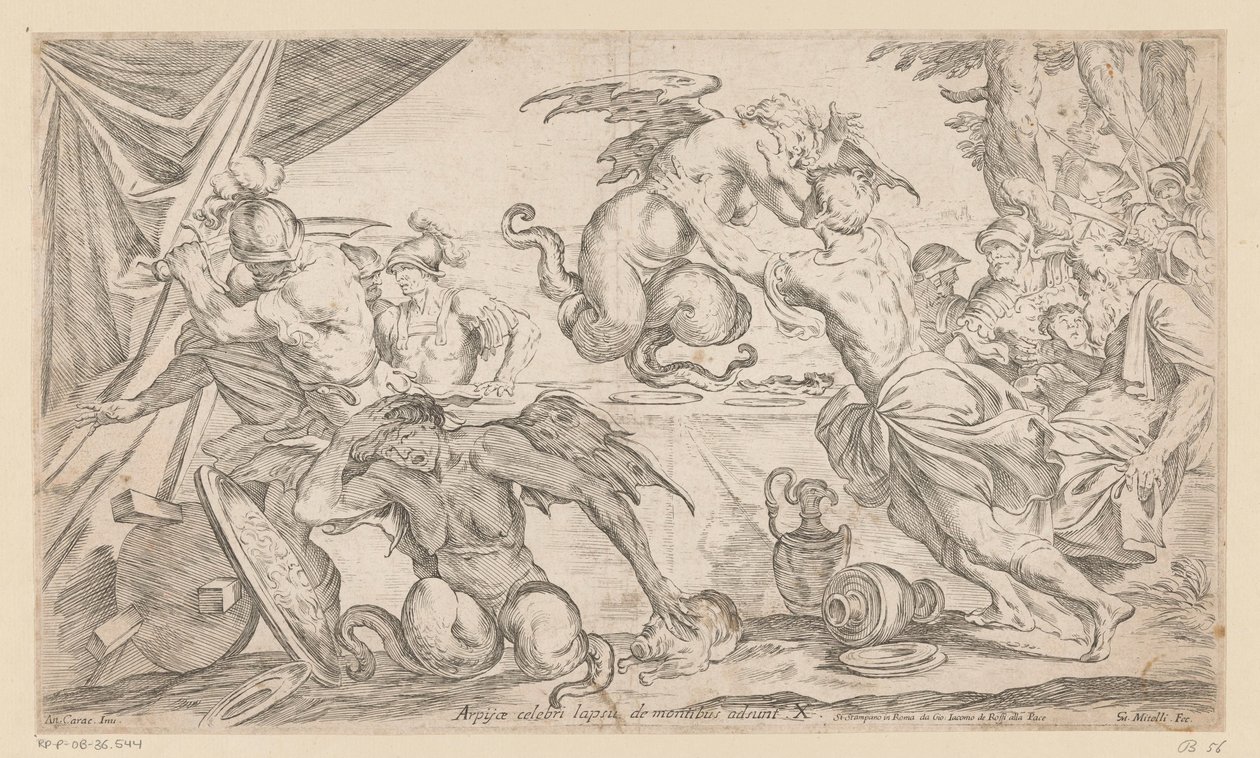 Aeneas et ses compagnons combattent les Harpies - Giuseppe Maria Mitelli