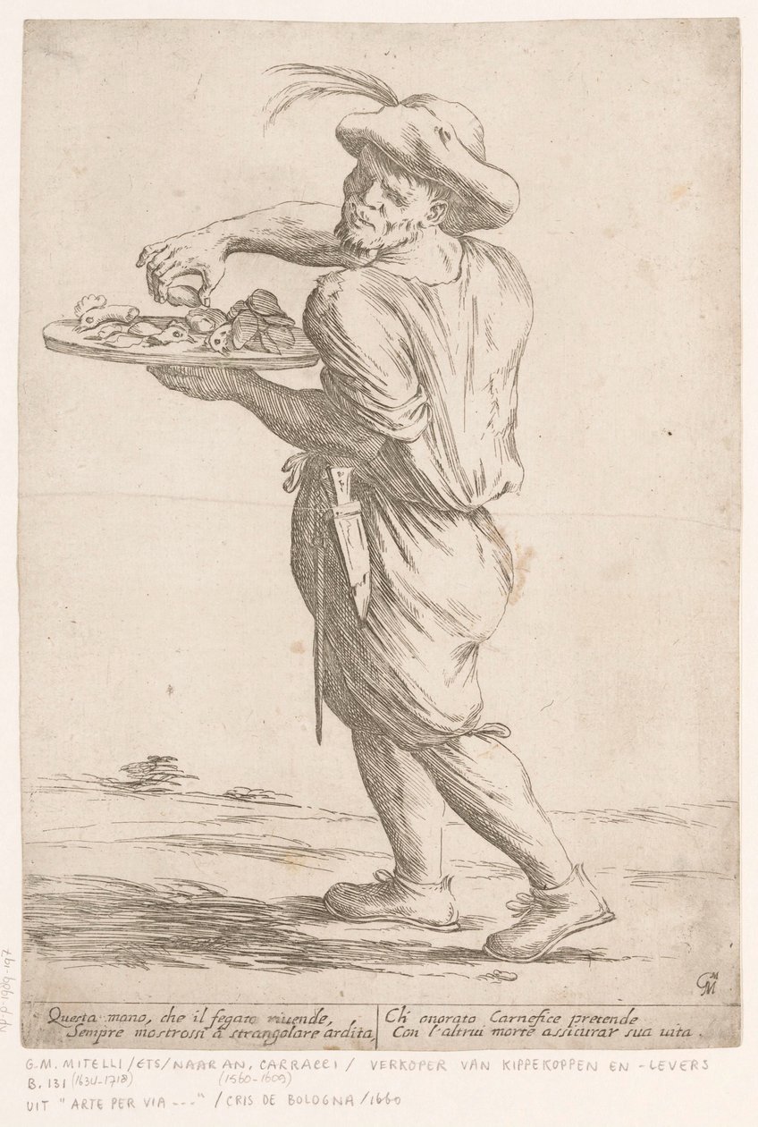 Vendeur de rue de têtes de poulet et de foies de poulet - Giuseppe Maria Mitelli