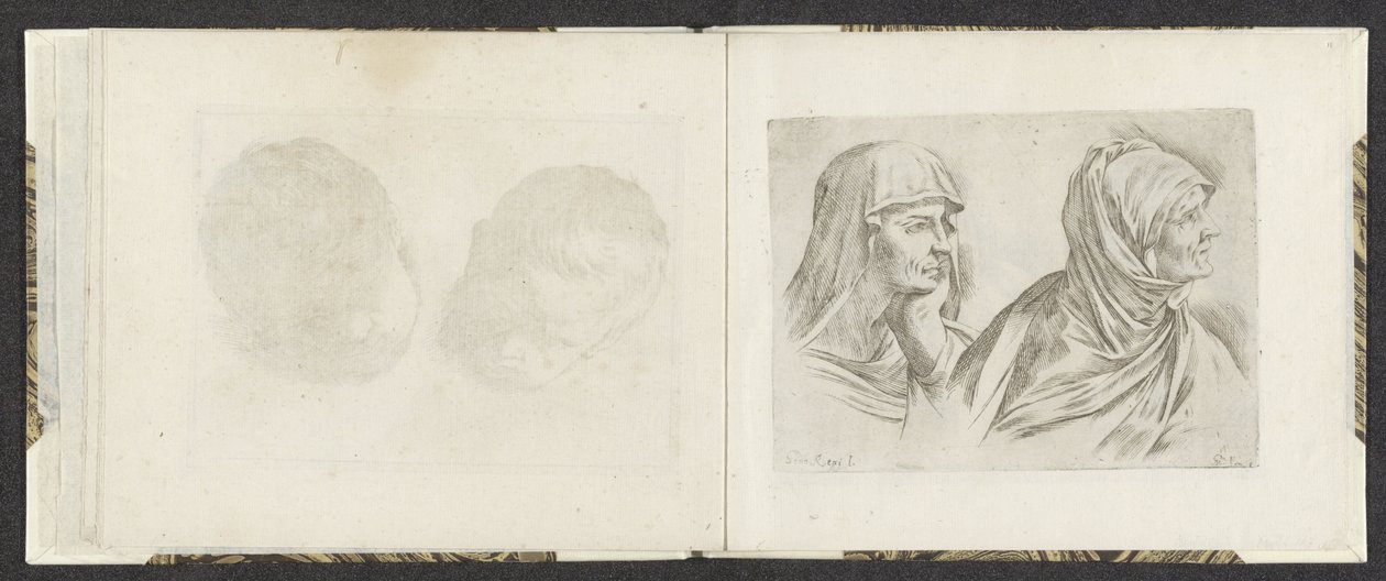 Deux bustes de femmes âgées vers la droite - Giuseppe Maria Mitelli