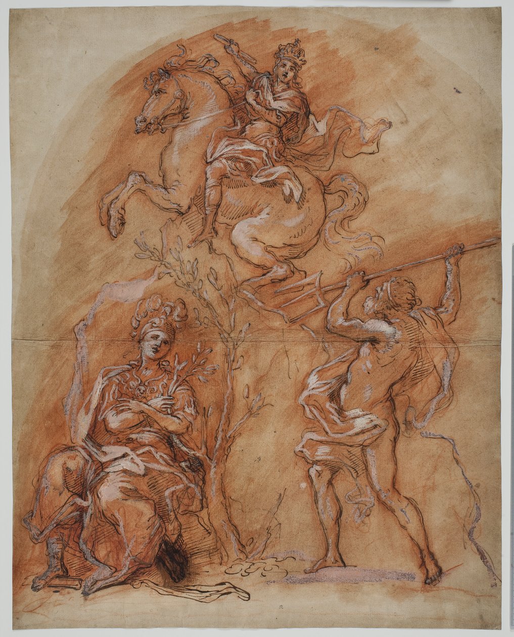 Allégorie avec un monument équestre, Minerve et Neptune - Giuseppe Passeri