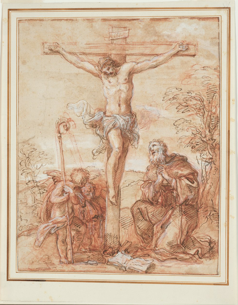 Saint Augustin et deux anges adorant le crucifix - Giuseppe Passeri
