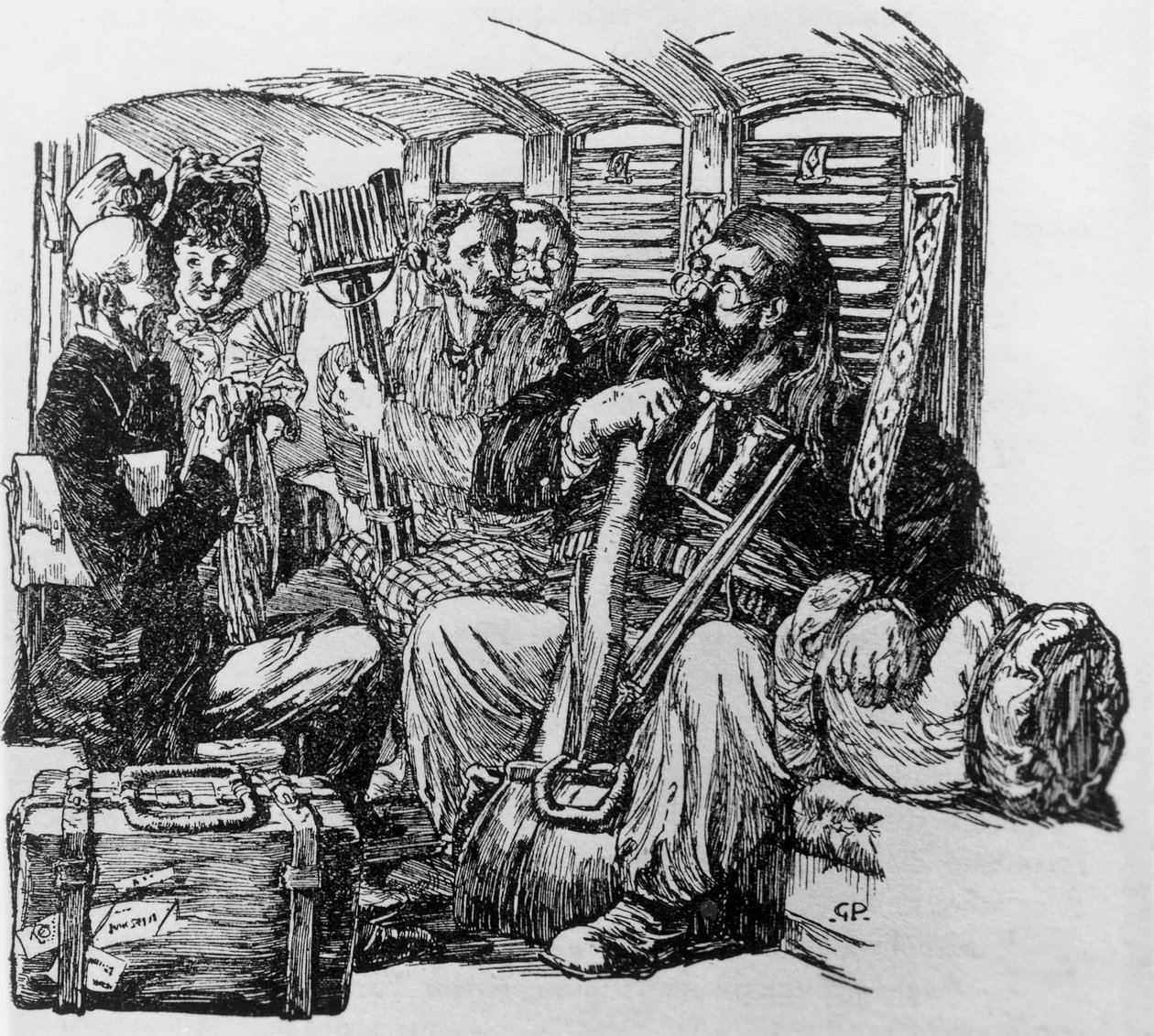 Tartarin dans une calèche pour Tartarin sur les Alpes par Alphonse Daudet, Milan - Giuseppe Porcheddu