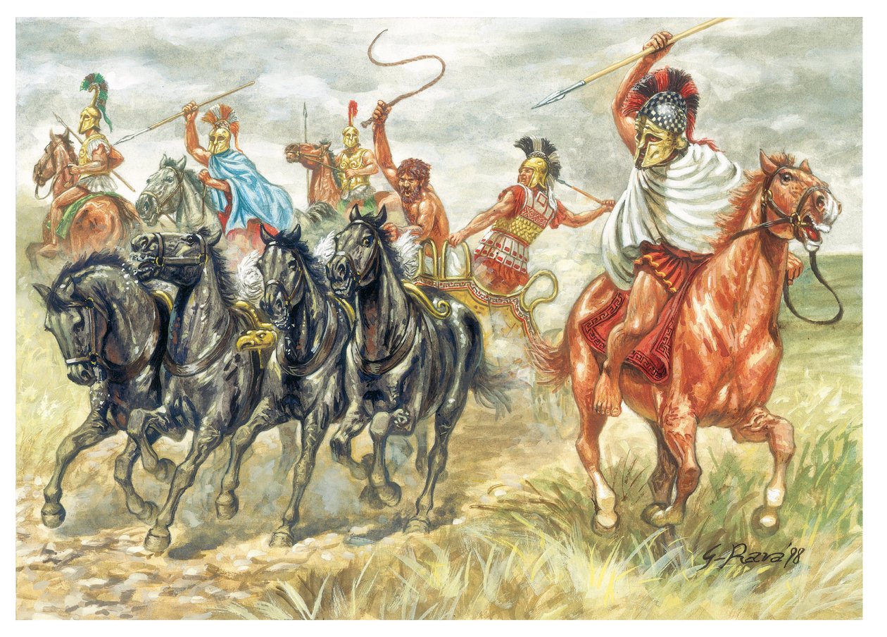 Grèce antique : soldats de cavalerie et char grec - Giuseppe Rava
