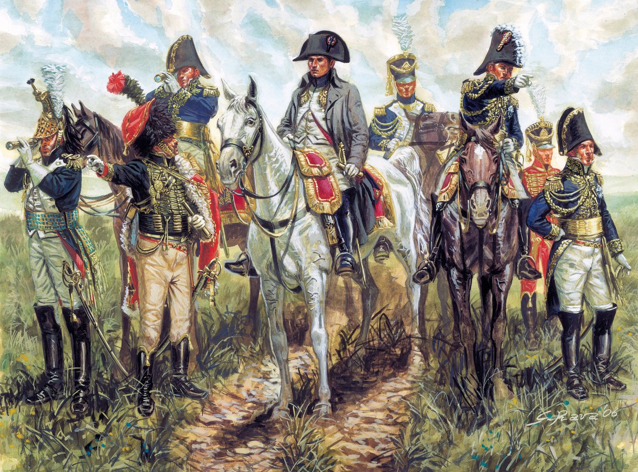 Portrait de Napoléon Ier (1769-1821) et de son état-major (illustration de Giuseppe Rava) - Giuseppe Rava