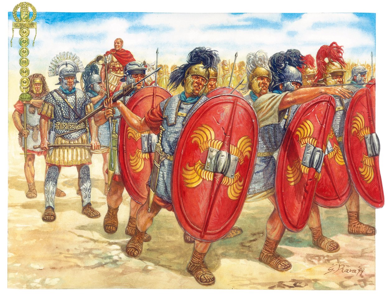 Antiquité romaine (République) : un groupe de légionnaires romains - Illustration de Giuseppe Rava - Giuseppe Rava