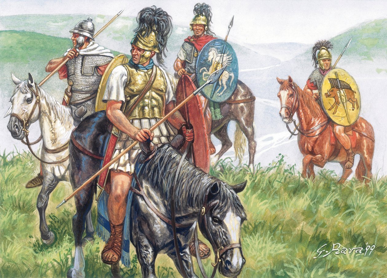 Antiquité romaine (République) : un groupe de cavaliers romains - Illustration de Giuseppe Rava - Giuseppe Rava
