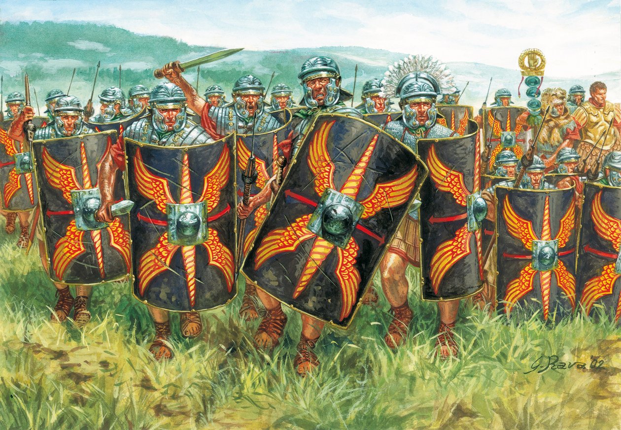 Antiquité romaine (empire) : un groupe de légionnaires romains - Illustration de Giuseppe Rava - Giuseppe Rava