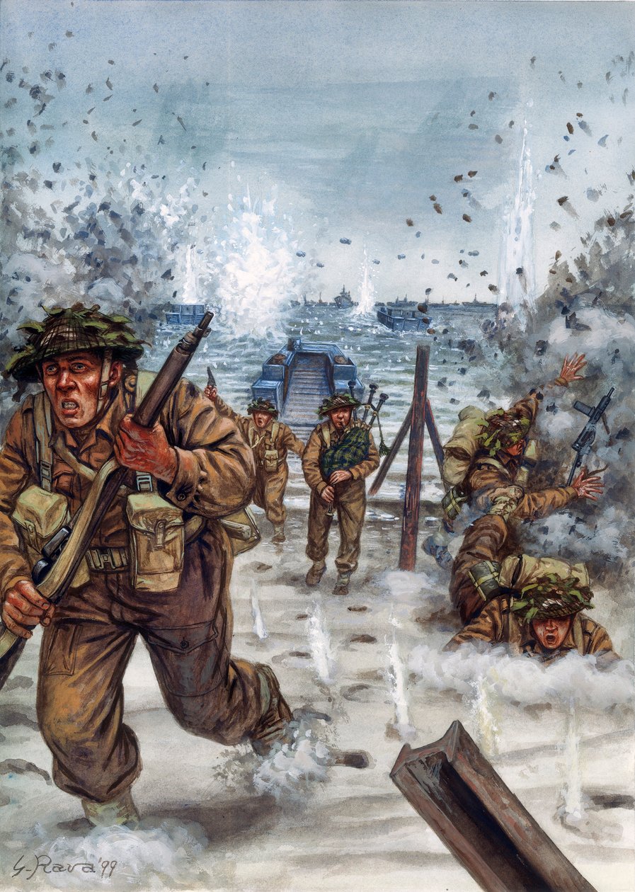 Seconde Guerre mondiale : soldats écossais lors du débarquement en Normandie le 6/06/1944 - Illustration de Giuseppe Rava - Giuseppe Rava