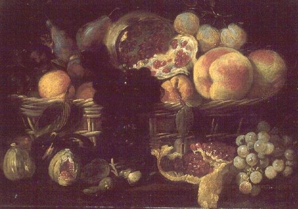 Un panier de fruits et une assiette de fruits - Giuseppe Recco