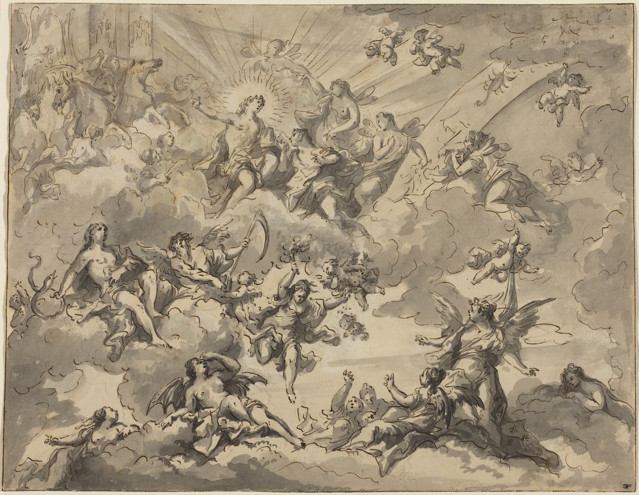 Apollon et les Muses (plume et encre noire avec lavis gris sur graphite sur papier vergé) - Giuseppe Valeriani