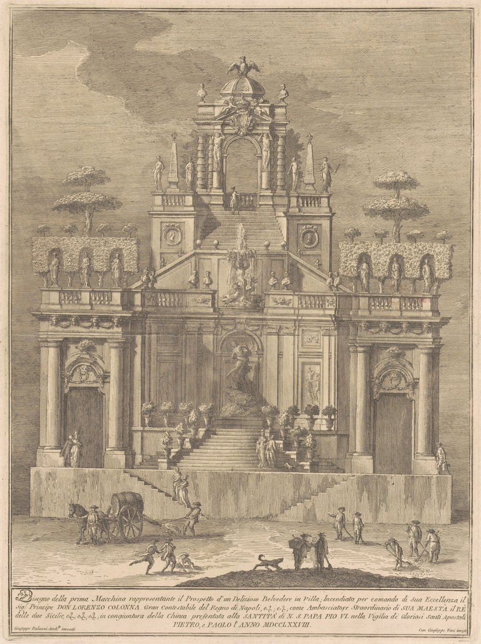 La Prima Macchina pour la Chinea de 1778 : Un belvédère de campagne avec Hercule et Antée - Giuseppe Vasi, after Giuseppe Palazzi