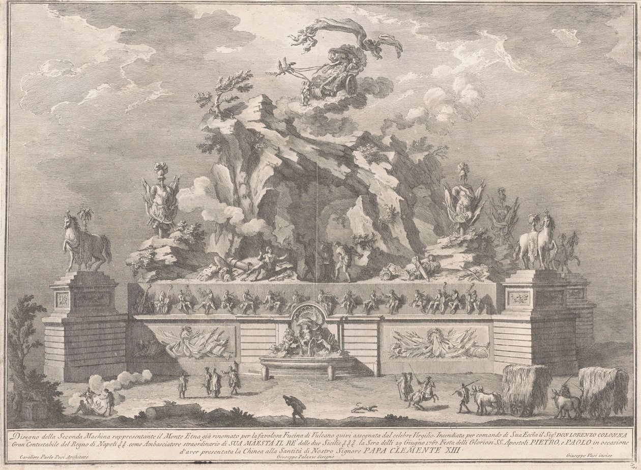 La Seconde Machine pour la Chinea de 1767 : Le Mont Etna avec la forge de Vulcain - Giuseppe Vasi, after Giuseppe Palazzi, after Paolo Posi