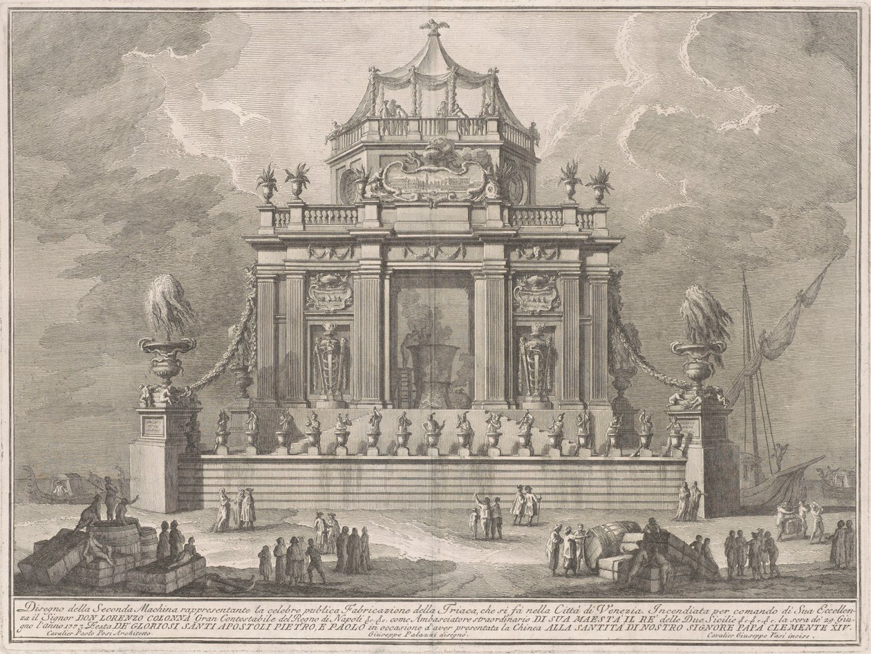La Seconda Macchina pour la Chinea de 1773 : La préparation de la thériaque à Venise - Giuseppe Vasi, after Giuseppe Palazzi, after Paolo Posi