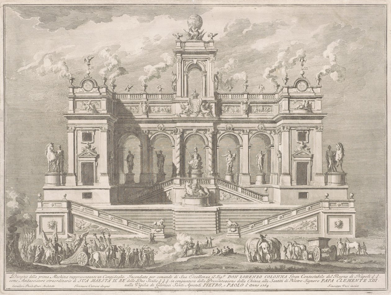 La Prima Macchina pour la Chinea de 1764 : Un bâtiment du Capitole - Giuseppe Vasi, after Tommaso Catrani, after Paolo Posi