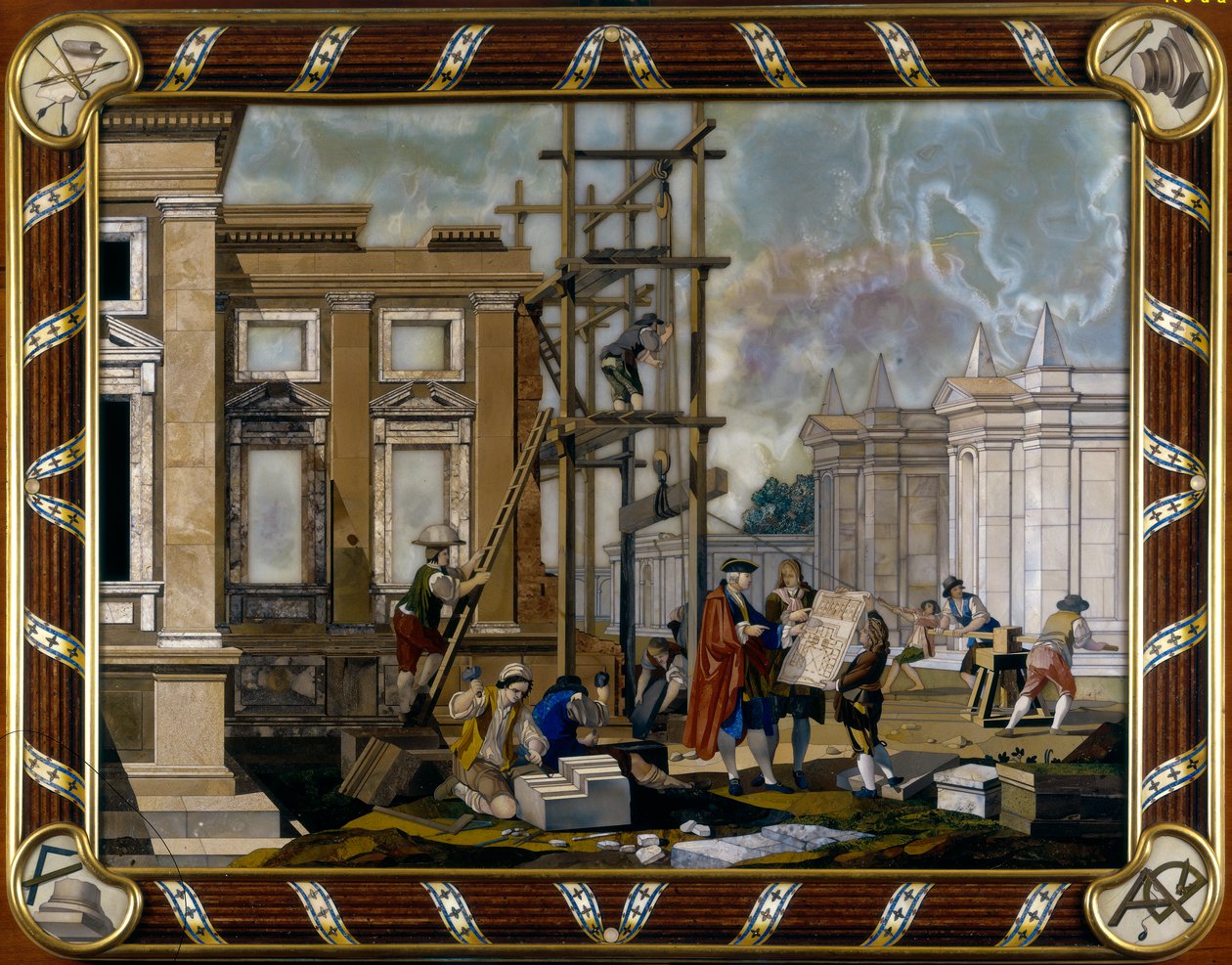 Panneau en marqueterie de pierres dures représentant l