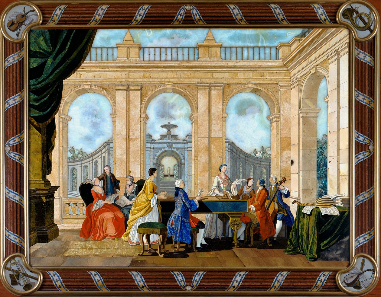 Panneau en marqueterie de pierres dures représentant la musique - Giuseppe Zocchi