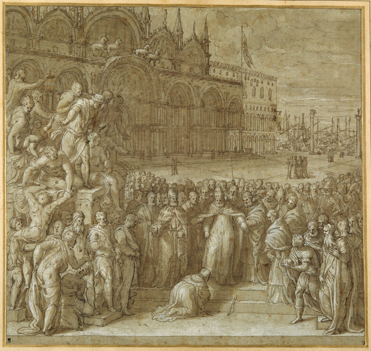 La réconciliation entre le Pape Alexandre III et Frédéric Barberousse, en présence du Doge Sebastiano Ziani - Giuseppe della Porta Salviati