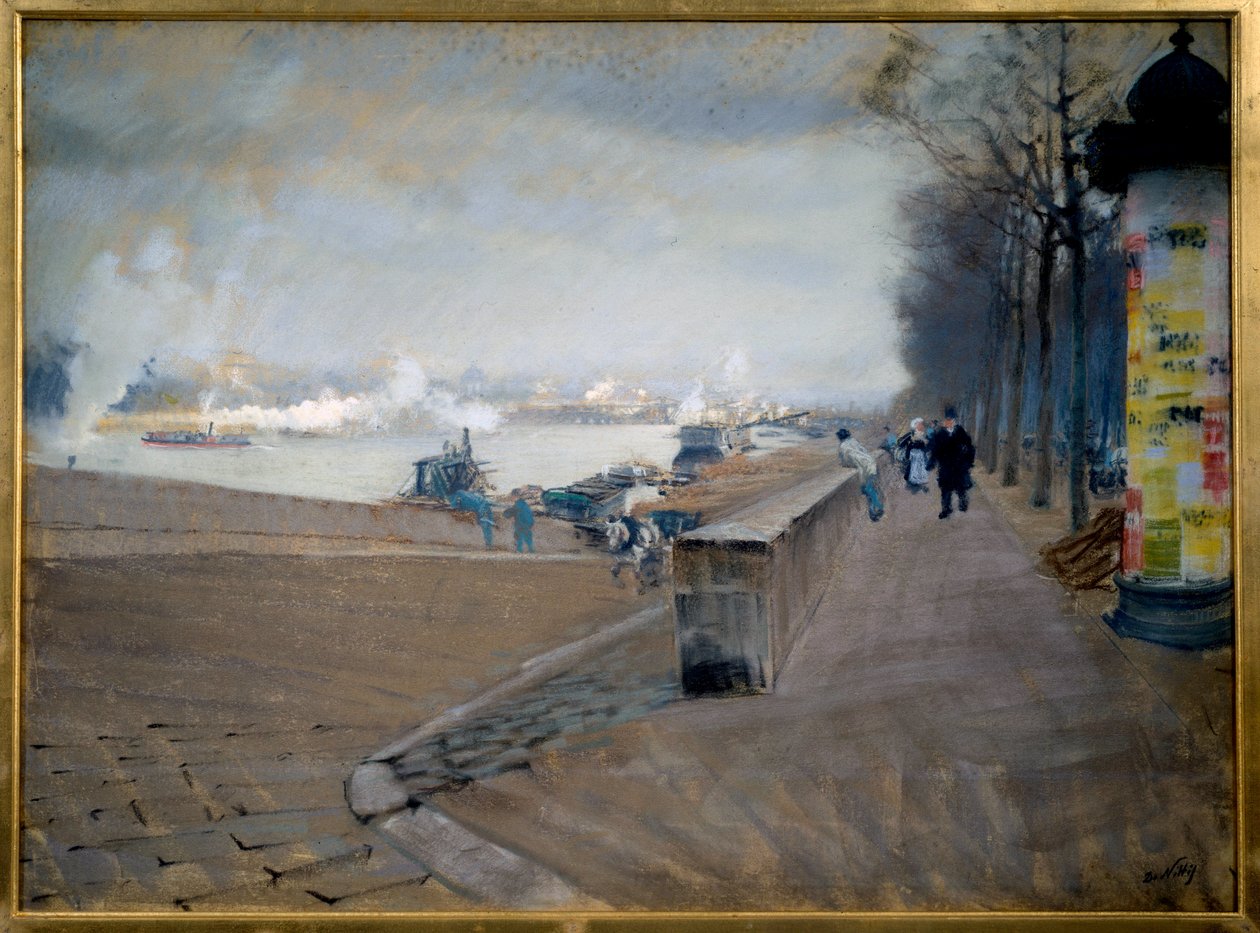 La Seine à Paris. Peinture de Giuseppe Nittis (1846-1884) - Giuseppe or Joseph de Nittis