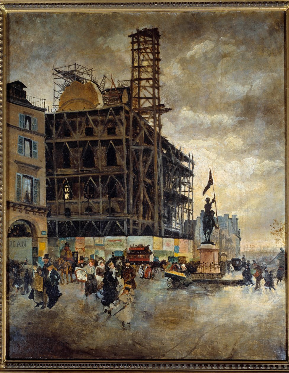 Place des Pyramides, construction du pavillon de Marsan (Paris) en 1880 - Giuseppe or Joseph de Nittis