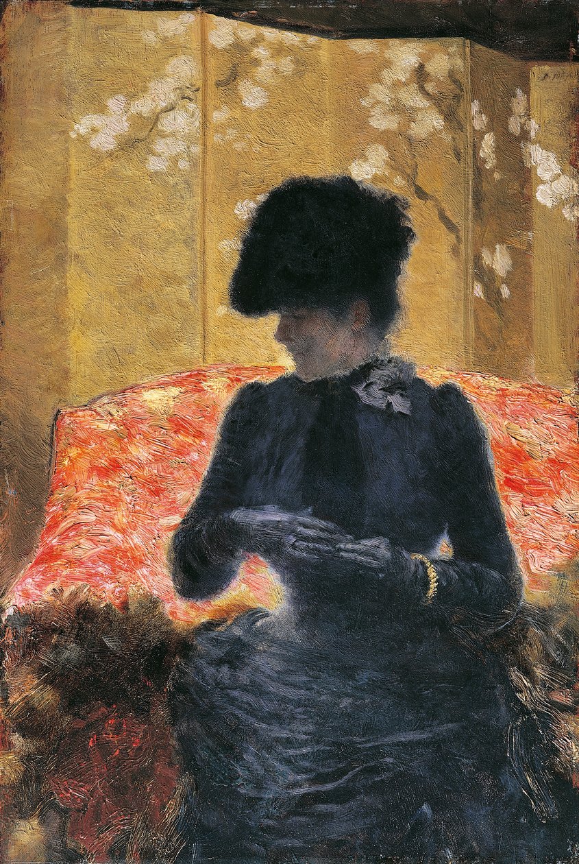 Femme sur un canapé rouge - Giuseppe or Joseph de Nittis