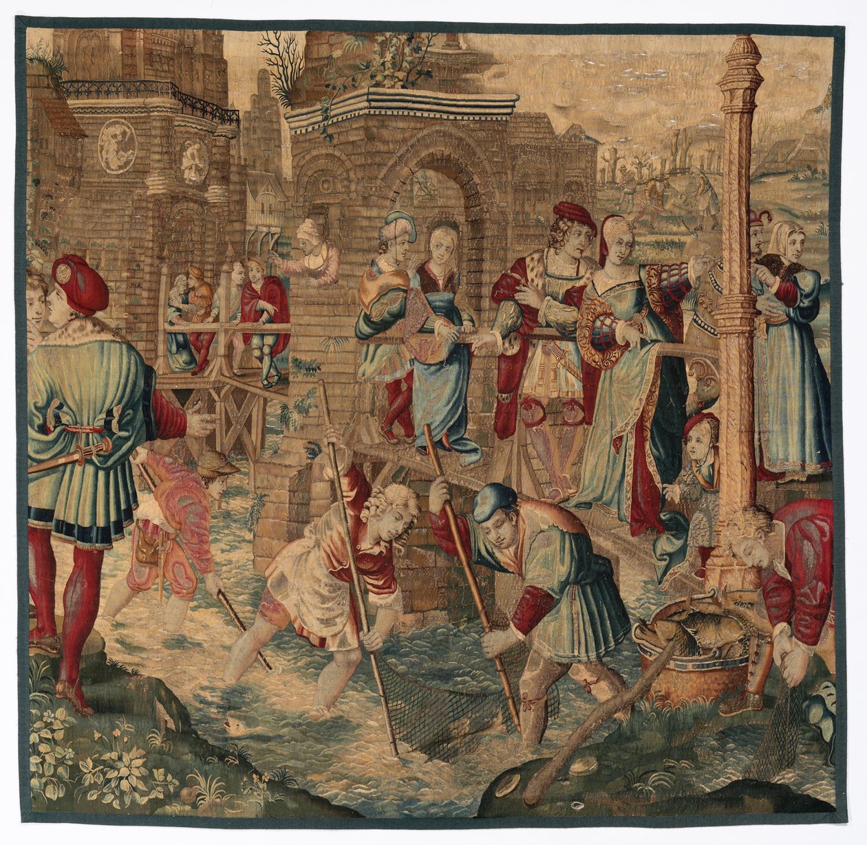 Printemps : Scène de pêche de la série des Quatre Saisons, fin des années 1600 - début des années 1700 - Gobelins