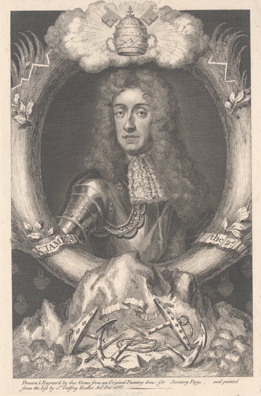 Jacques II, gravé par George Vertue, 1688 - Godfrey Kneller